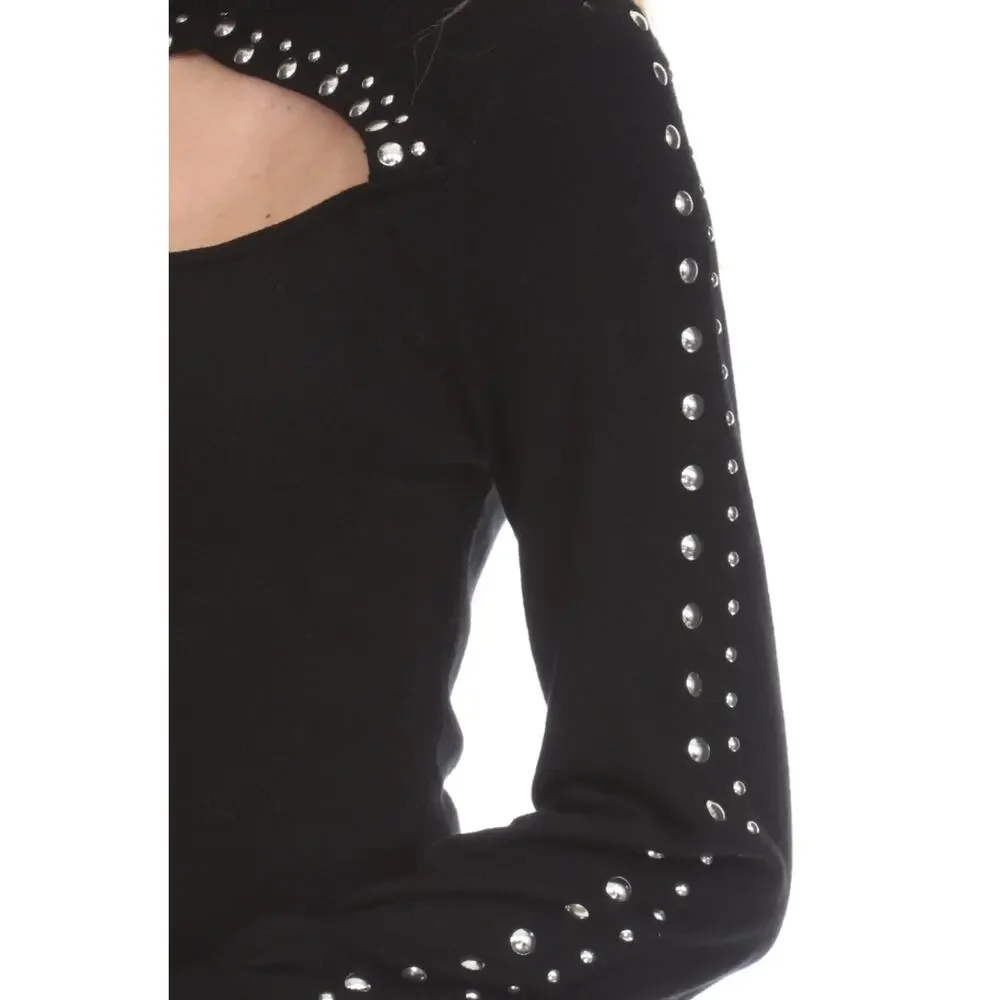 Women's Black Mock Neck Sweater Top Size L Studded Cutout Rain+Rose NWT